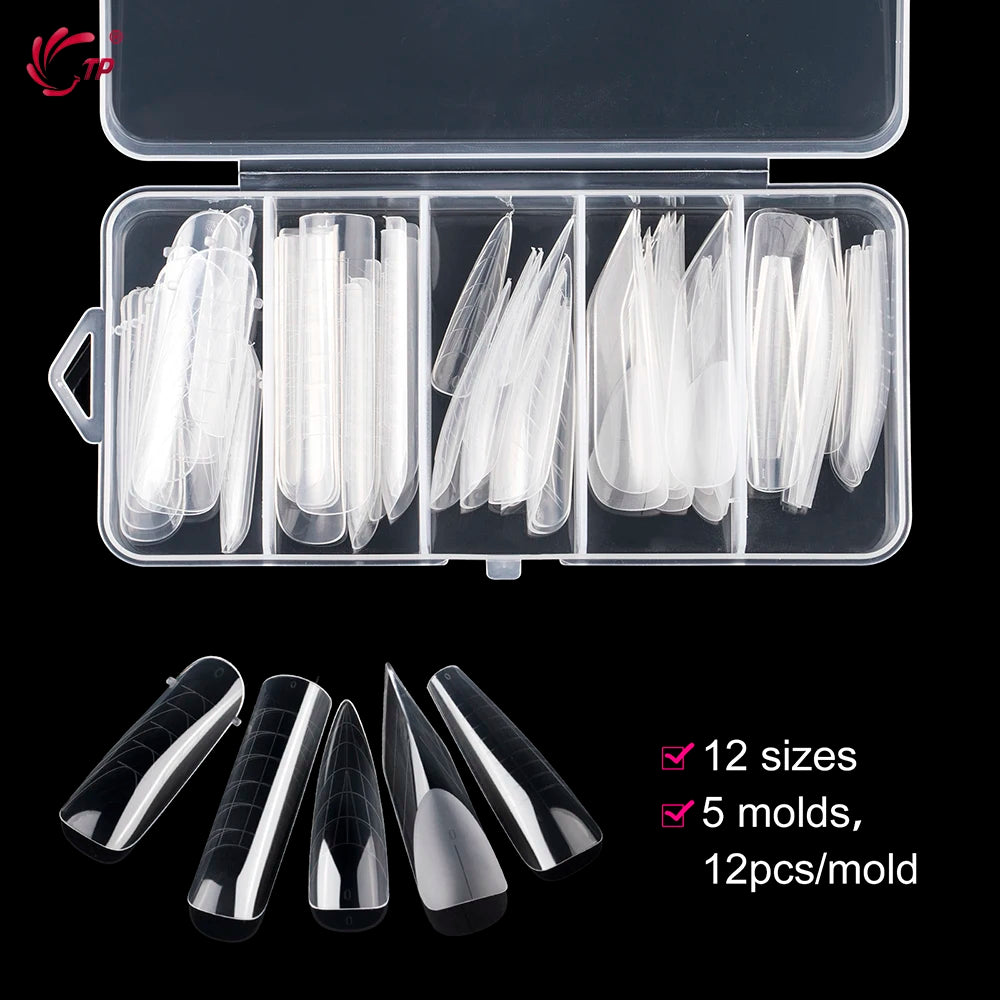 TP New 60pcs/75pcs Dual Nail Forms Quick Building Gel Mold Full Cover Acrylic False Nail Tips Top Forms Extension Manicure Tools