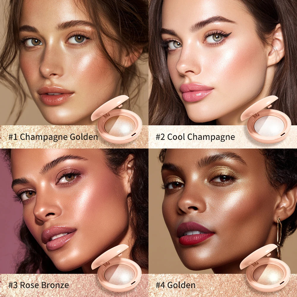 Lakerain Silken Touch Highlight Powder Smooth Texture Luminous Finish Long Lasting Makeup Waterproof Baked Highlighter Powder