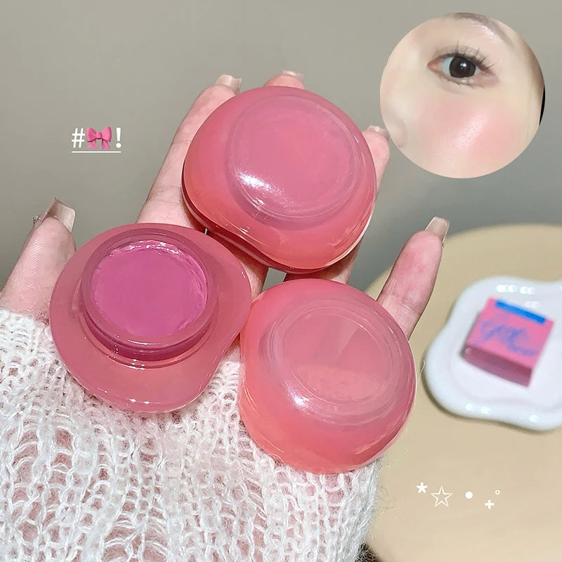 Canned Jelly Mirror Lipstick Peach Pink Lip Cheek Dual-use Cream Solid Lip Gloss Lasting Moisturizing Rouge Blush Korean Makeup
