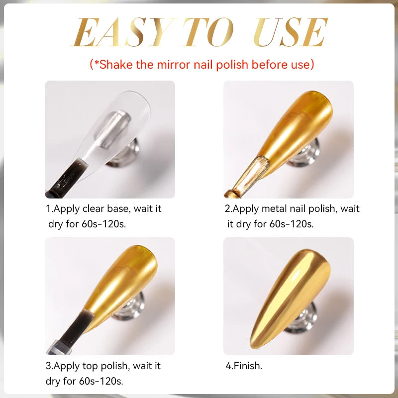 LILYCUTE 7ml Mirror Silver Metallic Nail Polish Super Bright Metal Effect Nail Art Varnish Fast Drying No Need Lamp For Manicure