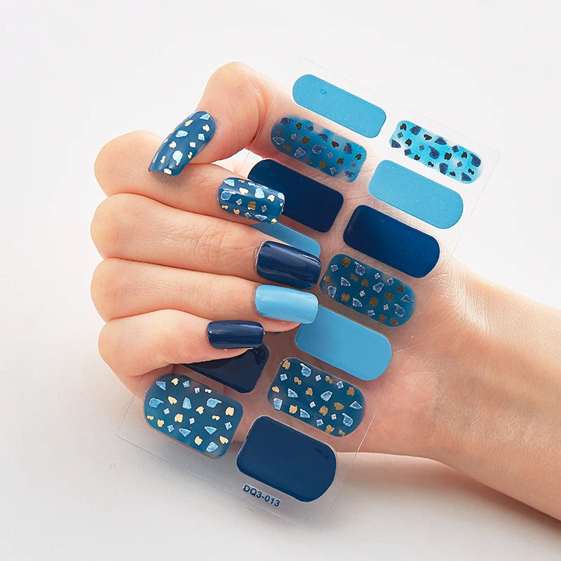 DIY Semi Cured Gel Nail Stickers Long-Lasting Solid Color Nail Strips Patch Slider Nail Sticker Full Cover Decal Manicure Patch