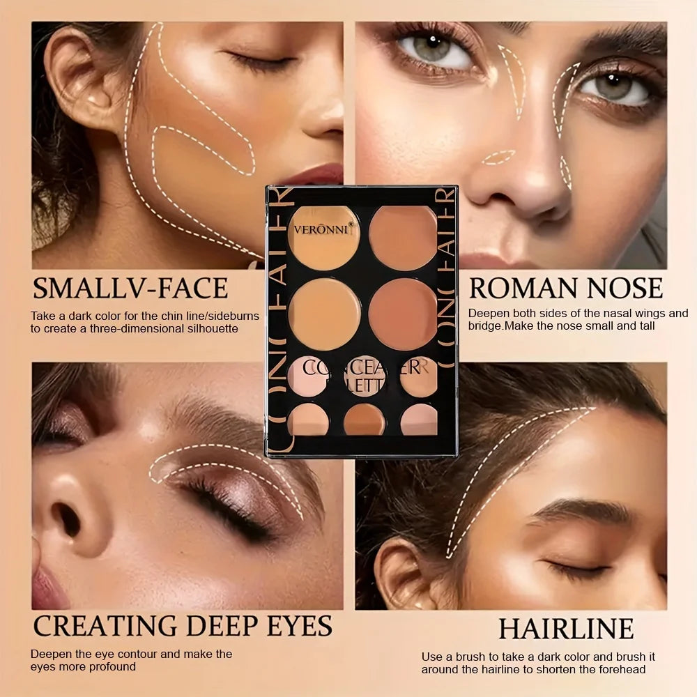 2pcs Concealer Palette with Brush Set, Silky Texture, High-Coverage Concealer Face Contour Palette Set