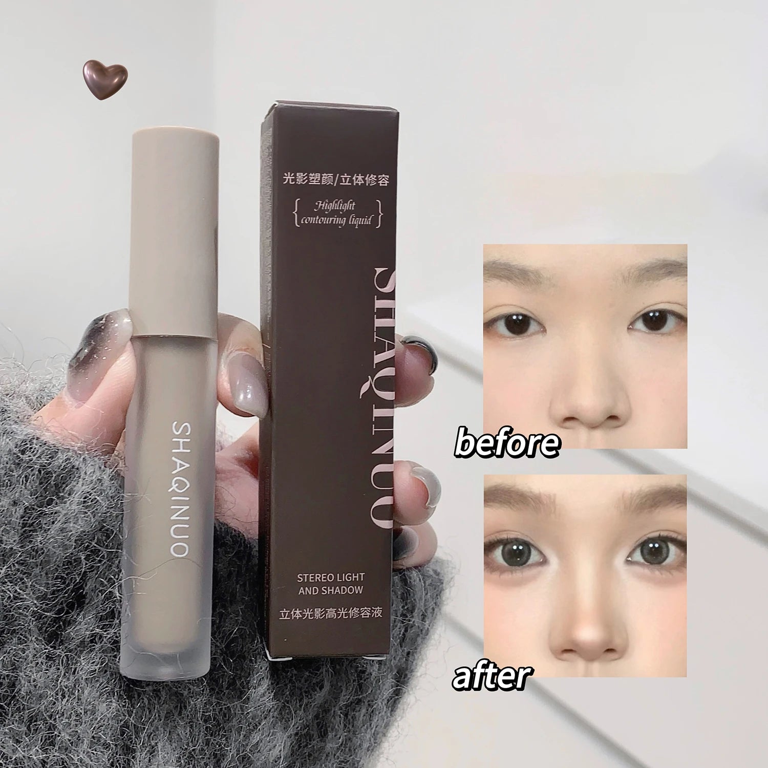 SHAQINUO Two-Color 3D Highlight and Contour Liquid for Nose Highlighting and Side Contouring, Brightening Cement Stick