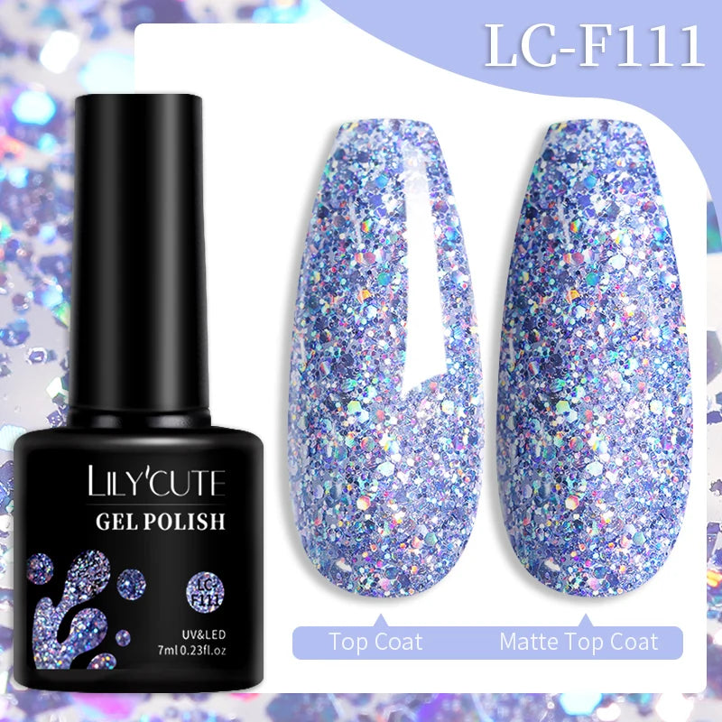 LILYCUTE 7ML Black Silver Red Reflective Glitter Gel Nail Polish Sparkling French Soak Off Long Lasting Manicure Nails Art Gel
