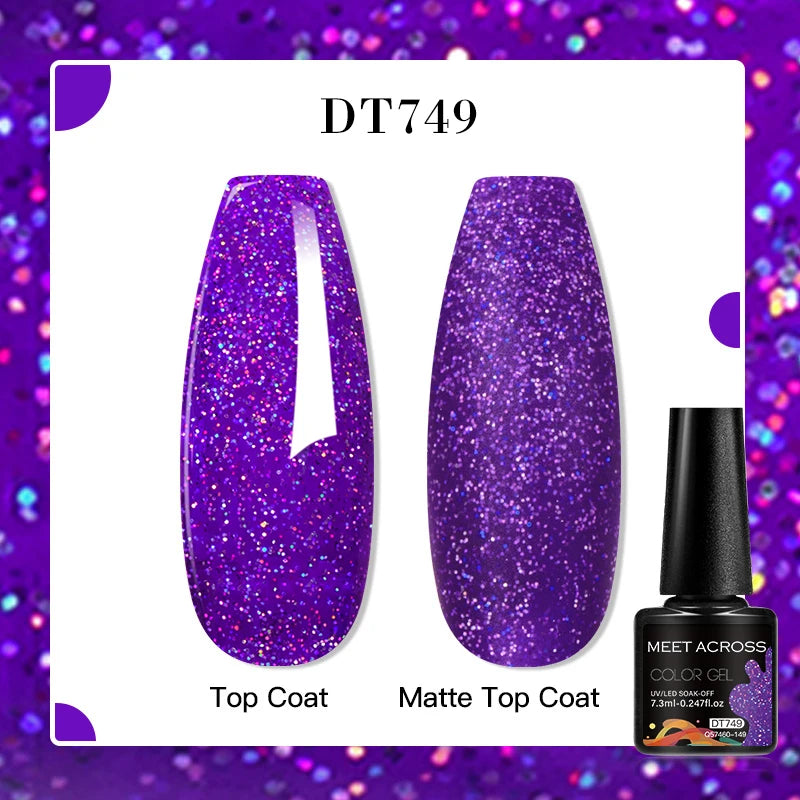 MEET ACROSS 160 Colors 7.3ml Gel Nail Polish Vernis Glitter Sparkly Semi Permanent Soak Off LED UV Gel Varnish Nail Art Manicure