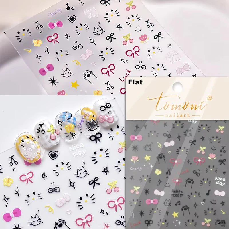 1pcs 5D Japanese Kawaii Bear Nail Art Stickers Brown Cartoon Animals Self-Adhesive Nail Decoration Decals DIY Slider Accessories