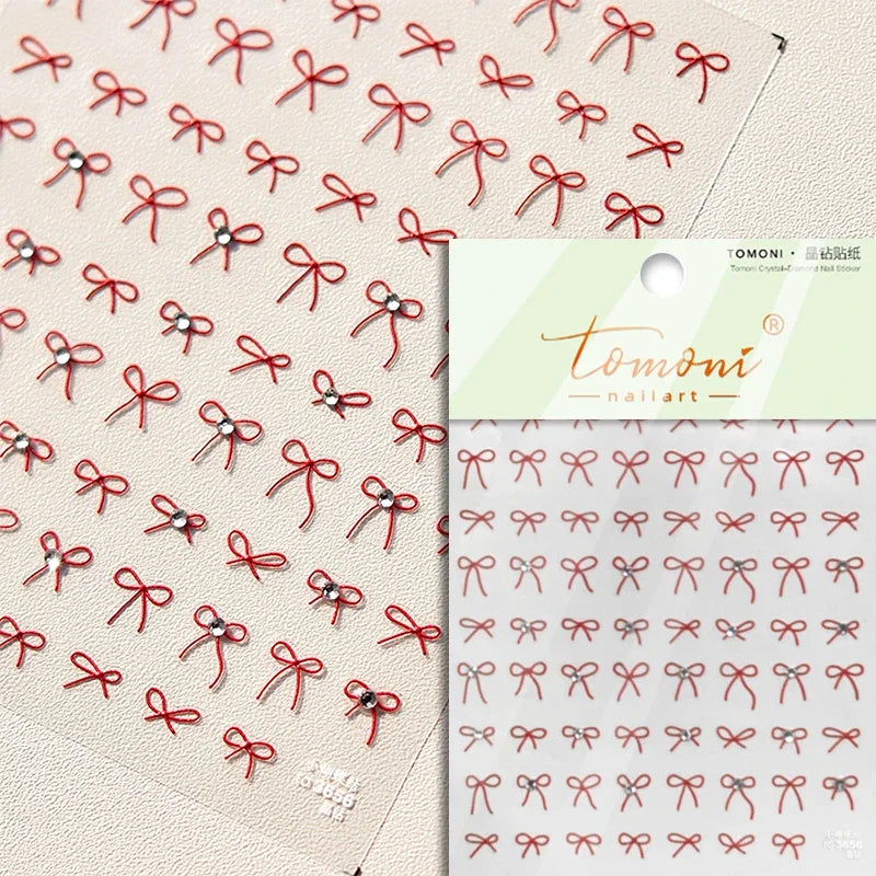 French Leopard Print Bowknot Lace Ribbon Rhinestone Pearl Bow Tie Simple White Black Nail Art Stickers Decoration Manicure Decal