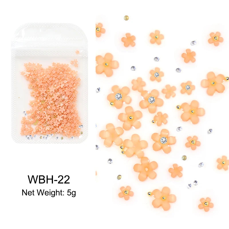 White Acrylic Flower Nail Art Decorations Mixed Size Rhinestones Red Blue Gem Manicure Tools Accessories DIY Nails Design 5g