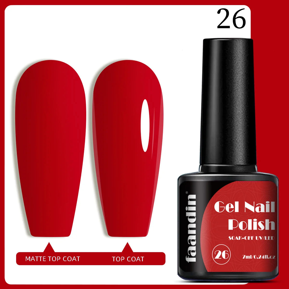Faandin 7ml 1 Bottle, Solid Color Gel Nail Polish, Selected Red Nail Polish Gel, Uv Lamp Quick-Drying, Alcohol-Free, Full Color, Not Easy to Fade, High Saturation Color, Easy to Use, Can Be Used at Home, Essential Item for Fa