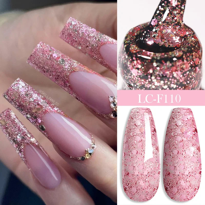 LILYCUTE 7ML Black Silver Red Reflective Glitter Gel Nail Polish Sparkling French Soak Off Long Lasting Manicure Nails Art Gel