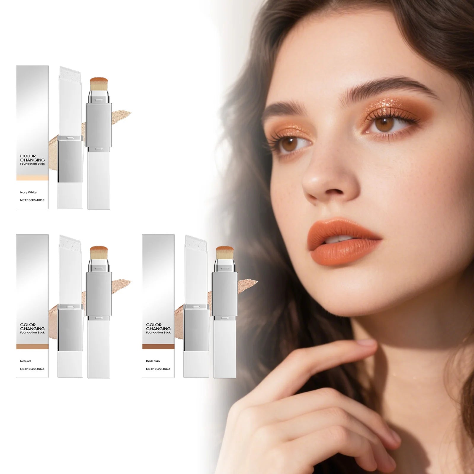 2-in-1 Color-Changing Foundation Make-Up Stick Liquid Double Head with Brush Lightweight Brightening Matte Liquid Base Cosmetics
