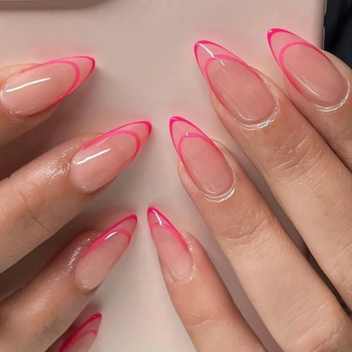 ARTAUG 24PCS Medium Stiletto Pink Black French Tip Press On Nails Star Pattern Glitter Press On Nails