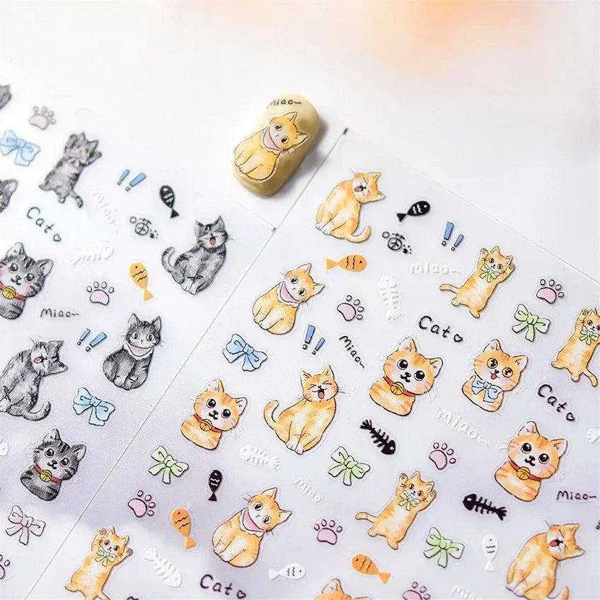 Cute Cat Eye Fishbone Animals Leopard Cat Ginger Cat Kitten Exclamation Point Paw Self Adhesive Nail Art Sticker Manicure Decals