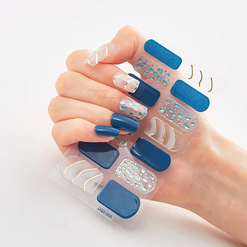 DIY Semi Cured Gel Nail Stickers Long-Lasting Solid Color Nail Strips Patch Slider Nail Sticker Full Cover Decal Manicure Patch