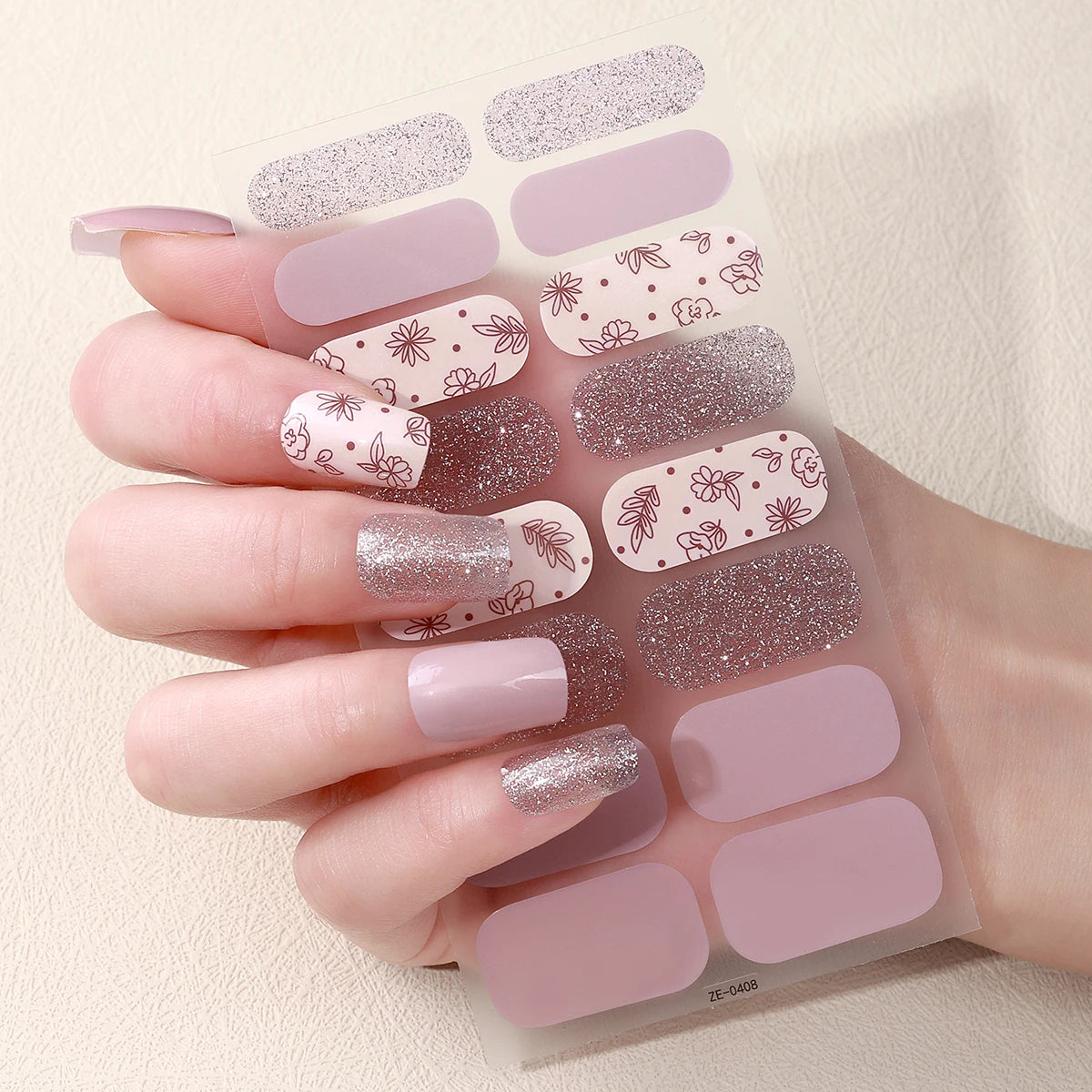 16tips DIY Baking-Free Nail Stickers Spring Summer Flowers Adhesive Nail Strips Patch Slider Full Cover Nail Decoration Decal