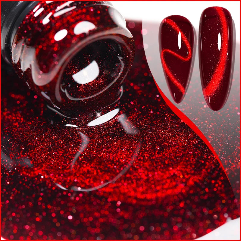AWStorG 7.5ml Crimson Velvet Cat Eye Magnetic Gel Nail Polish Shiny Ruby Red Cat Eye Gel Soak Off UV Semi-Permanent Nail Art