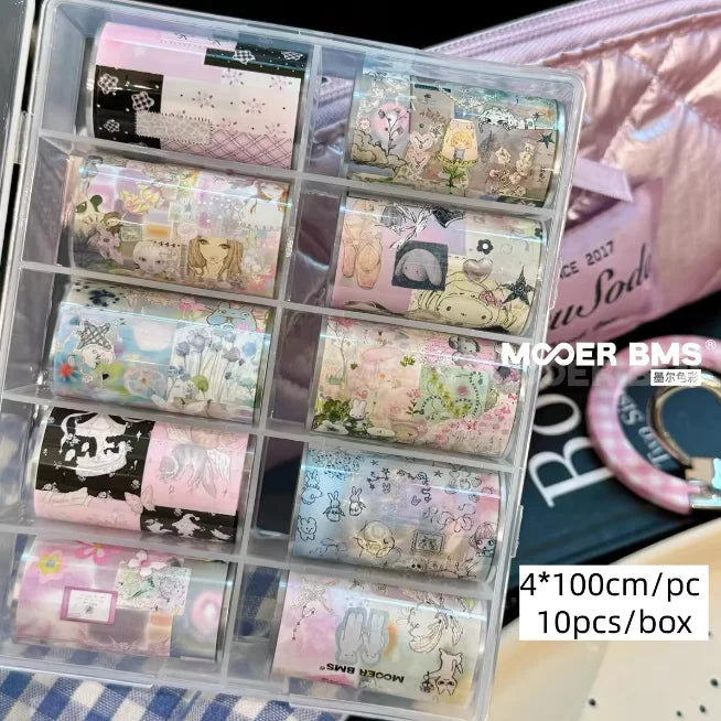 10Rolls Plaid Thousand-Bird Bow  Stars Nail Foils Transfer Paper  Nail Art Stickers  Manicure Set Decal  Nails Decoration