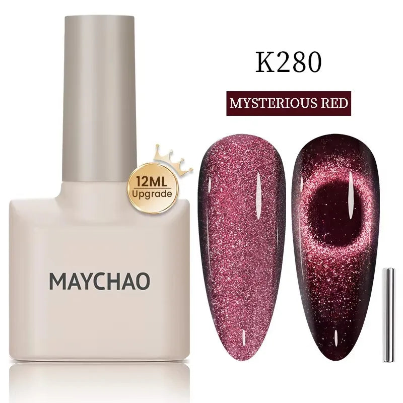 MAYCHAORomantic Galaxy Cat Eye Gel Nail Polish With Magnet Soak off UV Holographic Magnetic Rainbow Gel Polish for Nail Manicure