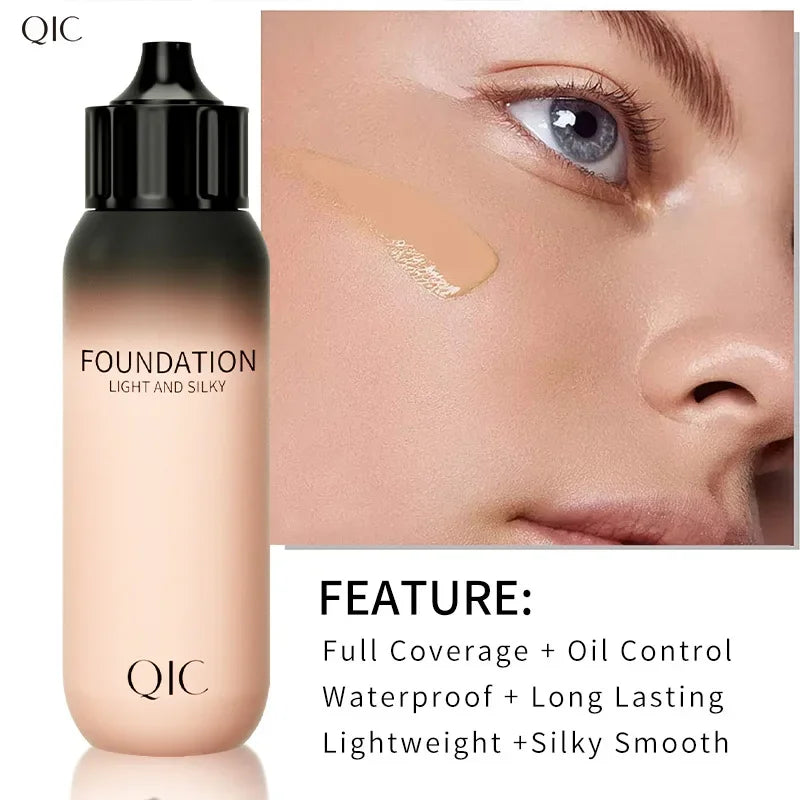 QIC Small Milk Bottle Liquid Foundation Concealer Moisturizing Clear Waterproof Natural Brightening Makeup for Face