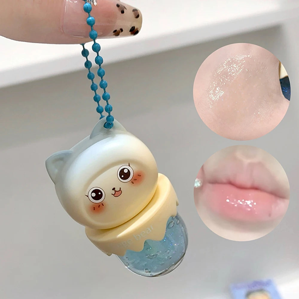 Gege Bear Cute Fruit-Flavored Lip Oil, Can be Key Pendant, Hydrating & Moisturizing Lip Balm for Lipstick Base, Reduces Lip Line