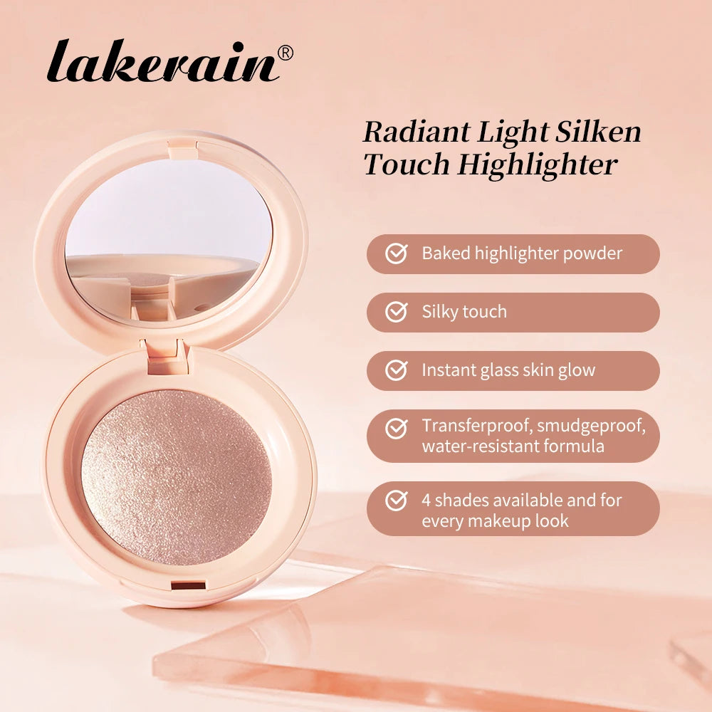 Lakerain Silken Touch Highlight Powder Smooth Texture Luminous Finish Long Lasting Makeup Waterproof Baked Highlighter Powder
