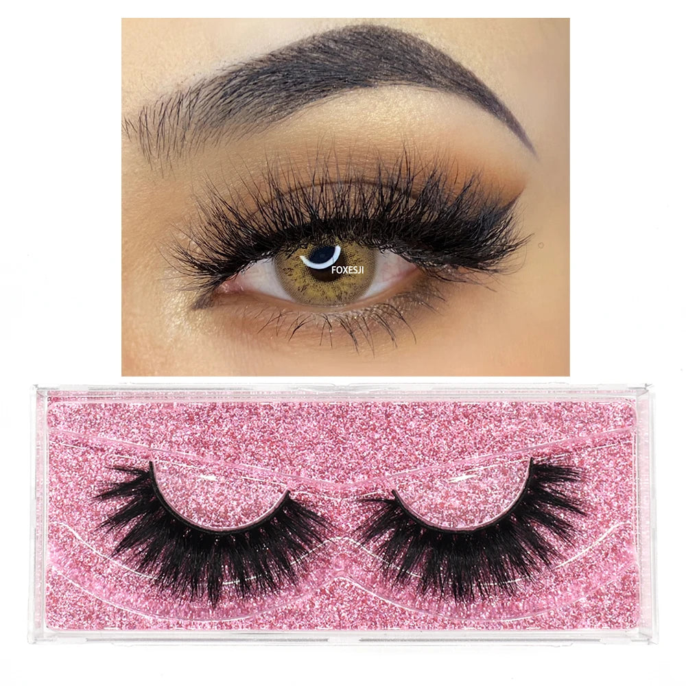 FOXESJI Mink Eye Lashes Fluffy Dramatic Wispy Cross False Eyelashes Strip Lashes Extension Natural Soft 3D Mink Eyelashes Makeup