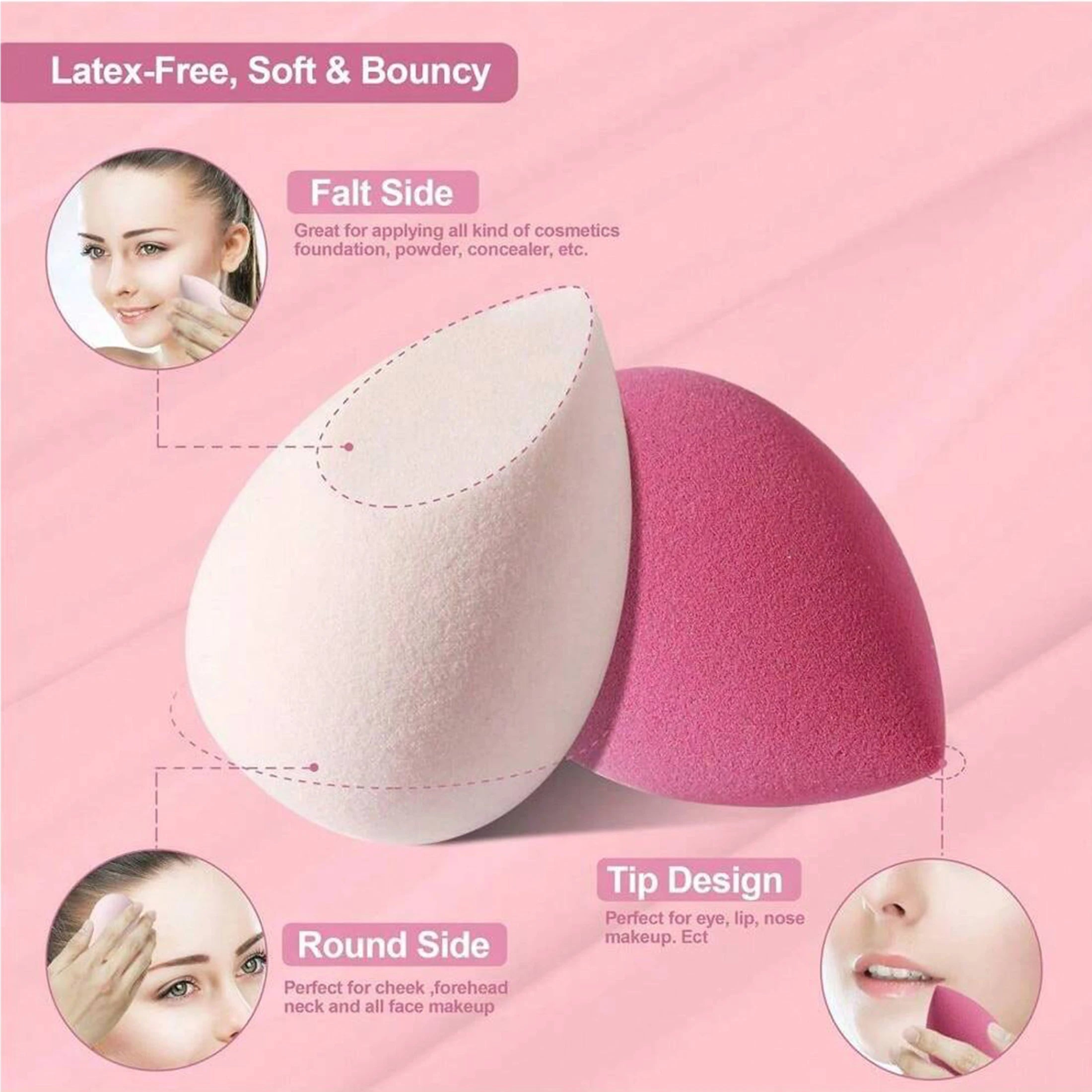 1Box Makeup Sponge Puffs (4pcs) - Blending Sponge For Foundation, Powder & Liquid Makeup, Makeup Sponge With Travel-Friendly Sto