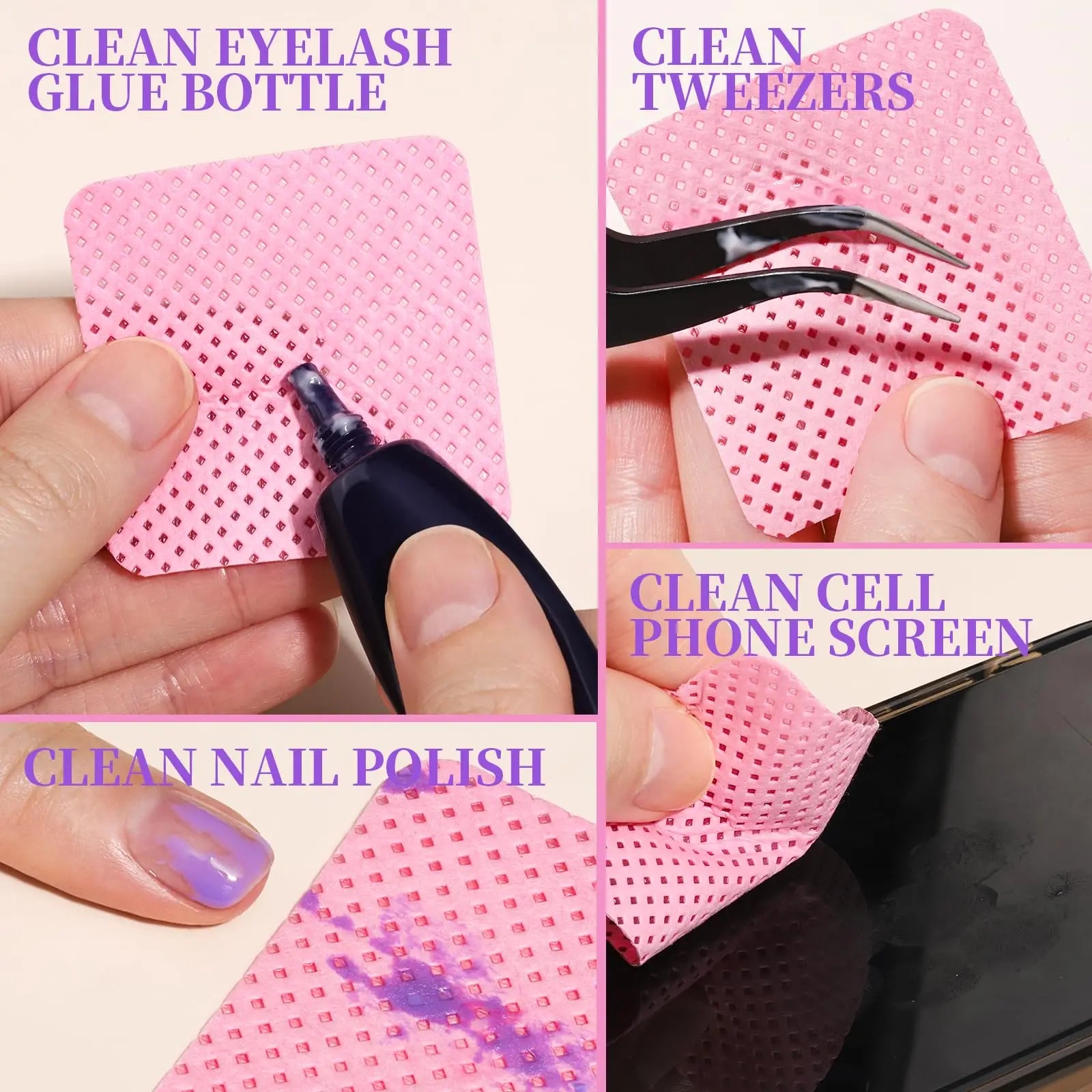 LULAA Glue Wipes Lint Free Nail Wipes Non-Woven Fabric Lash Glue Wipes Nail Polish Remover Wipes Use for Nail Polish Remover