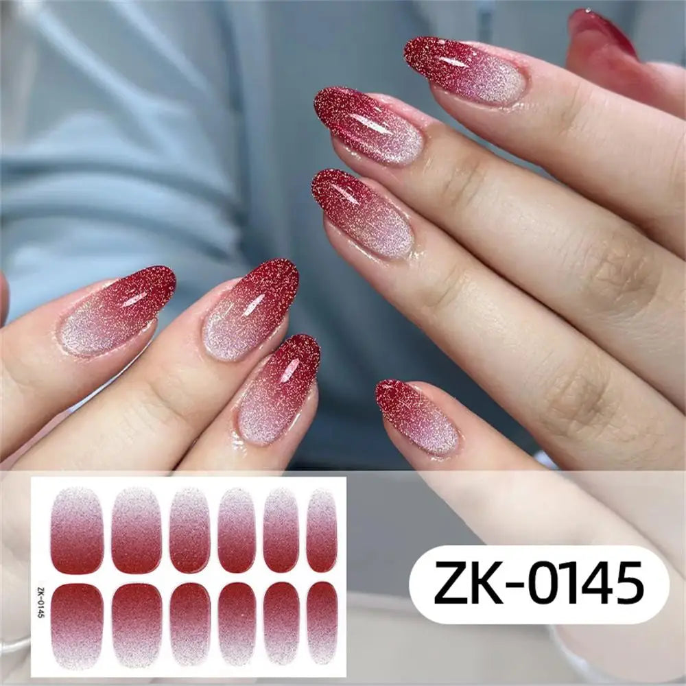 Gradient Cat Eye Style Nail Art Stickers, 16-Piece Set Self-Adhesive Waterproof Glitter False Nail Decals