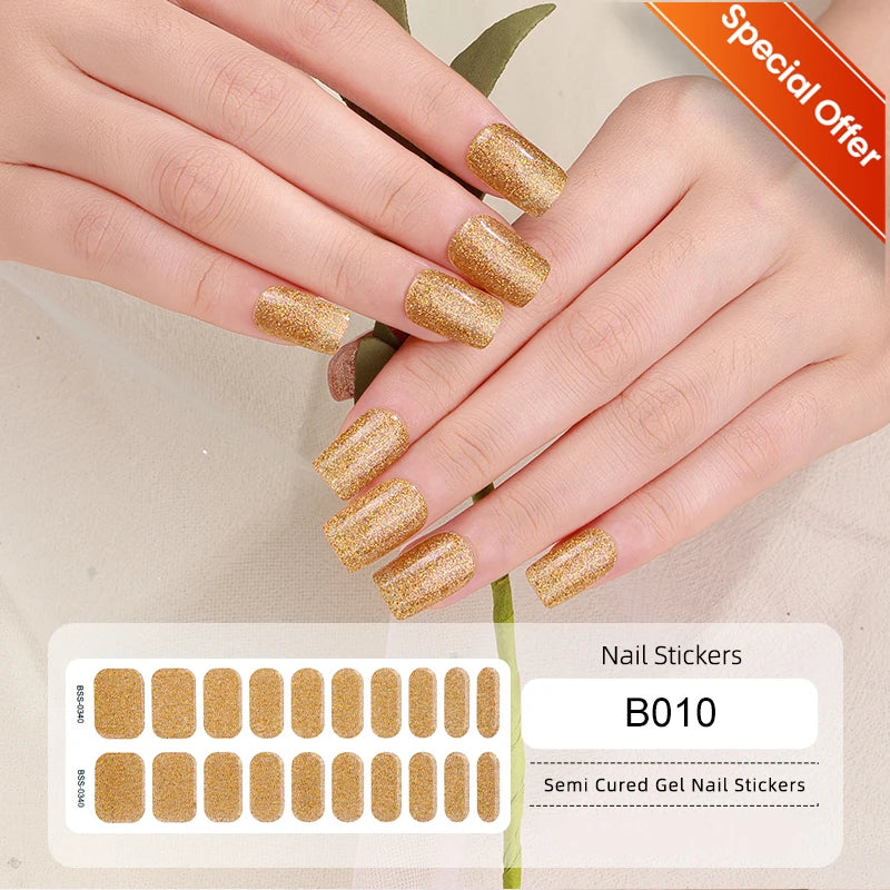 20Tips Gradient French Semi-cured Gel Nail Sticker UV Lamp Needed Full Cover Nail Gel Polish Wraps Manicure Press on Nails Decal