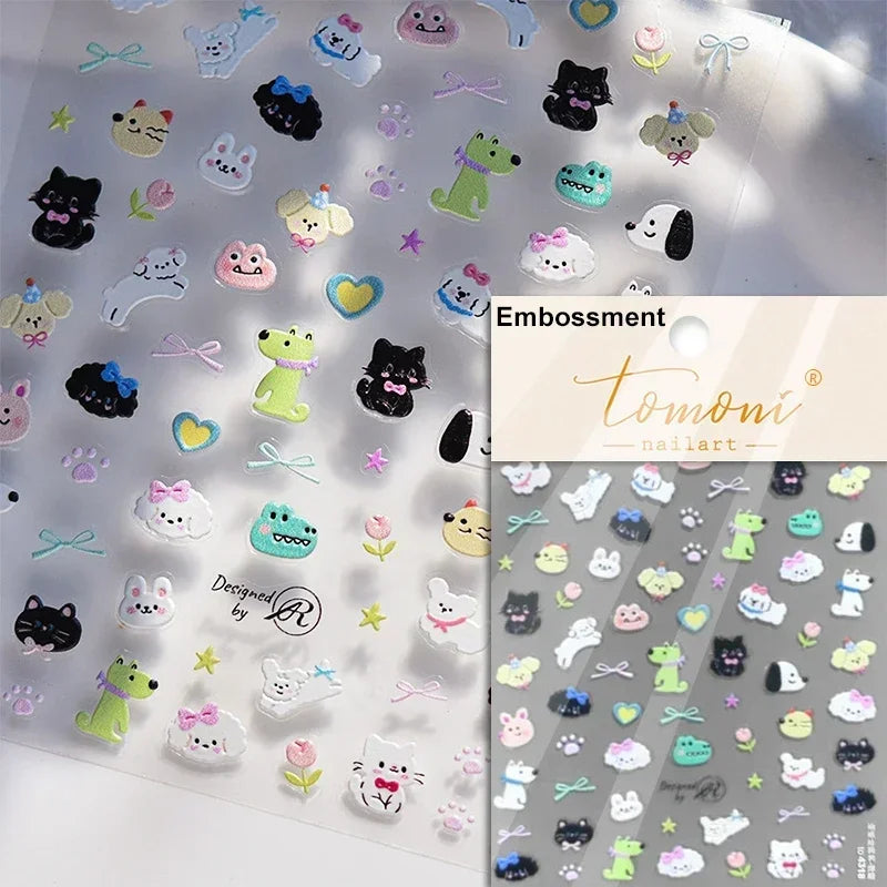Cute Cat Eye Fishbone Animals Leopard Cat Ginger Cat Kitten Exclamation Point Paw Self Adhesive Nail Art Sticker Manicure Decals