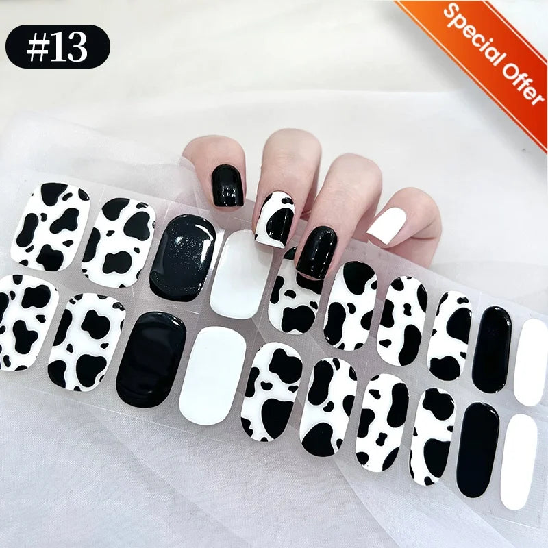 20Tips Gradient French Semi-cured Gel Nail Sticker UV Lamp Needed Full Cover Nail Gel Polish Wraps Manicure Press on Nails Decal