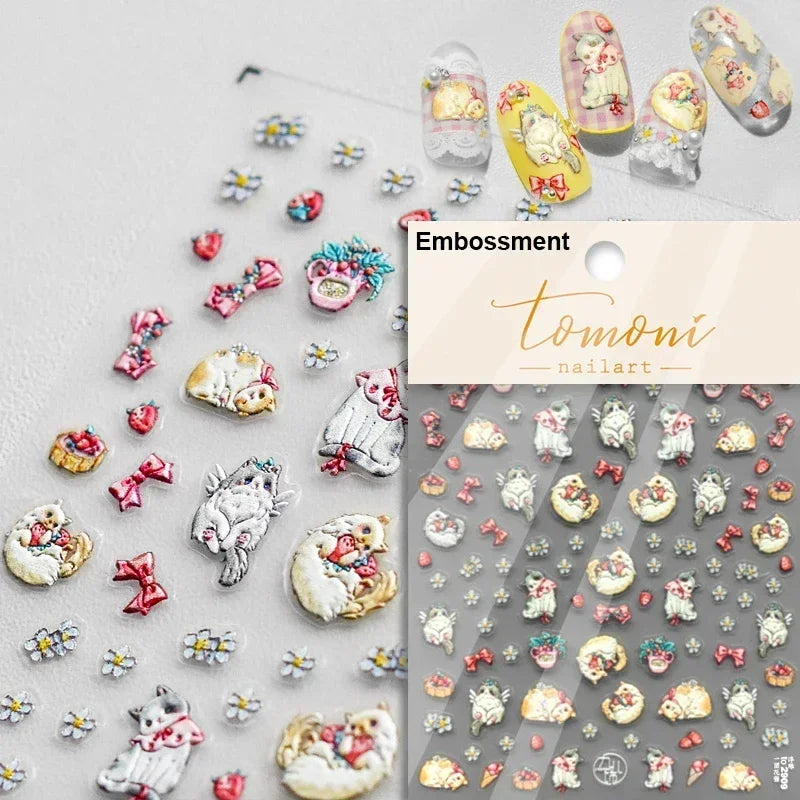 Cute Cat Eye Fishbone Animals Leopard Cat Ginger Cat Kitten Exclamation Point Paw Self Adhesive Nail Art Sticker Manicure Decals