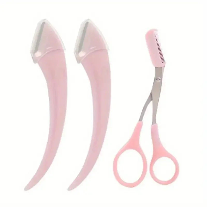 1Pcs/2Pcs/3Pcs Crescent Moon Eyebrow Trimmer Set, Stainless Steel Curved Eyebrow Razor Eyebrow Scissors With Comb