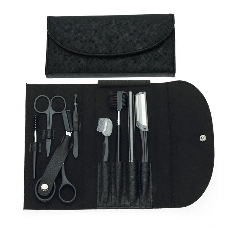 8pcs Professional Stainless Steel Eyebrow Trimming Tool Set Eyebrow Comb Eye Brow Tweezers Cutter Multi Functional Makeup Tools