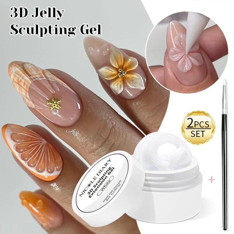 NICOLE DIARY White Non Stick Hand Extension Gel Nail Polish For 3D Shaping Carving Flower DIY Nail Art Extension Acrylic