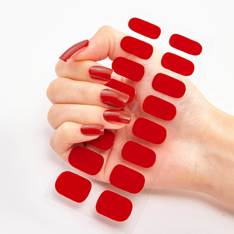 DIY Semi Cured Gel Nail Stickers Long-Lasting Solid Color Nail Strips Patch Slider Nail Sticker Full Cover Decal Manicure Patch