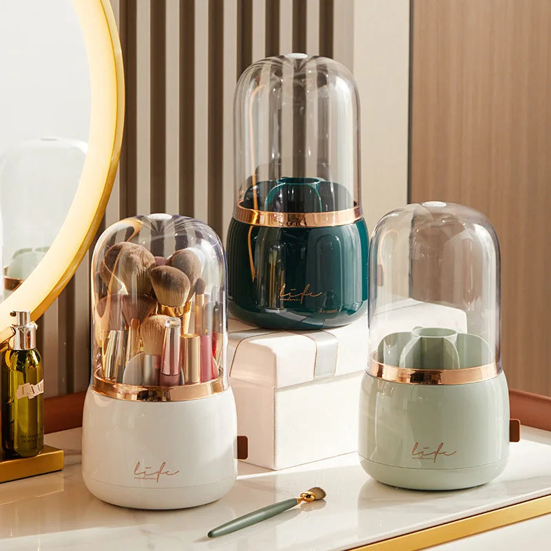 Luxury Light Makeup Brush Holder Dustproof Rotating Cup Organizer for Lipstick Eyebrow Pencil - Elegant Storage Solution