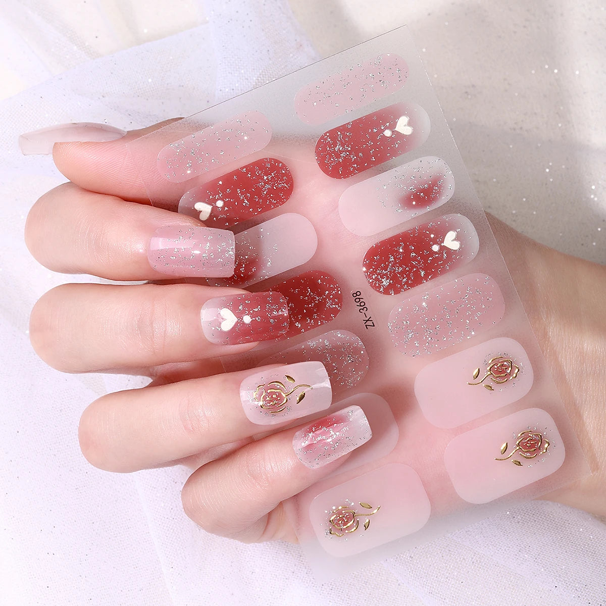 14Tips DIY Baking-Free Nail Stickers Shining 3D Rhinestone Self-Adhesive Nail Strips Full Cover Nail Decoration Decal