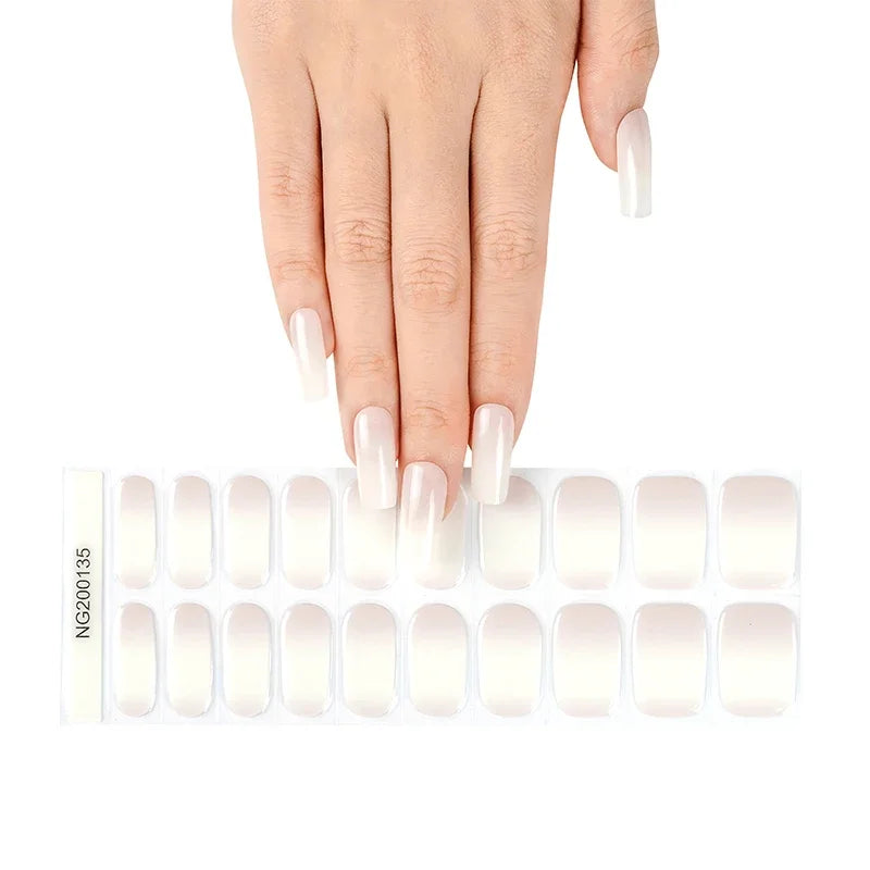 16/20Tips Semi-Cured Nail Wraps Simple Color Adhesive Full Cover Stickers for Nails UV Lamp Need Press On Nails DIY Manicure