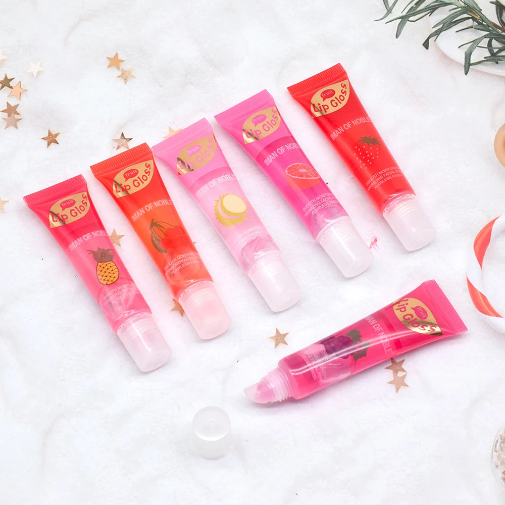6pcs/set, Moisturizing Clear Lip Gloss, Pineapple, strawberry, grapes Translucent Plumping Lip Oils Gift Set