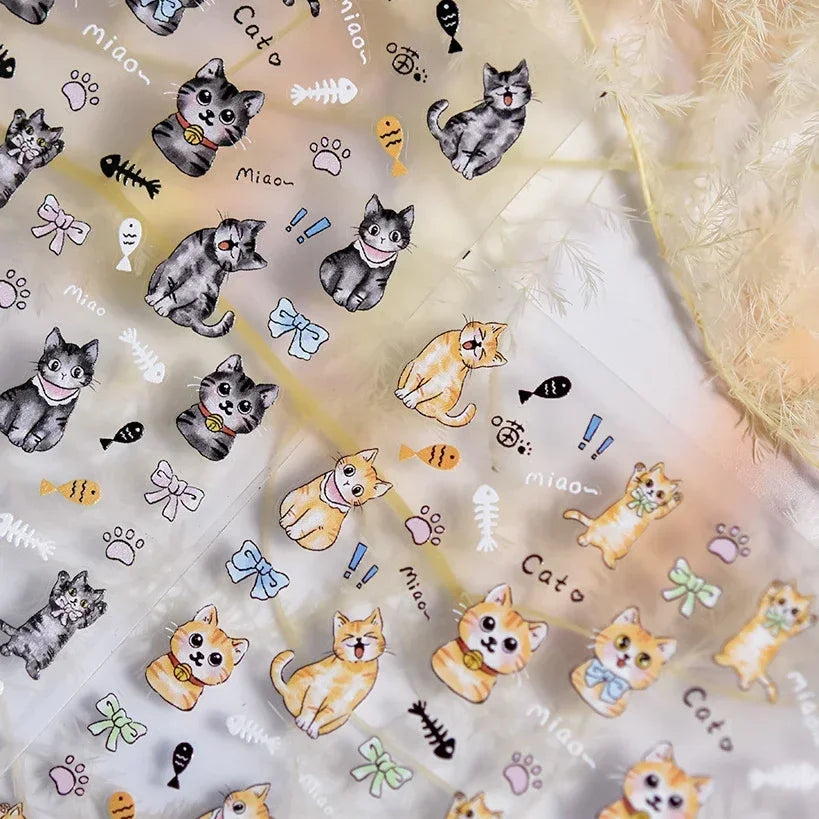 Cute Cat Eye Fishbone Animals Leopard Cat Ginger Cat Kitten Exclamation Point Paw Self Adhesive Nail Art Sticker Manicure Decals