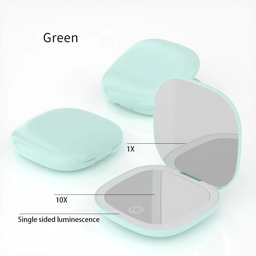 Mini Compact Foldable Pocket Hand Led Makeup Mirror With Led Light 5x/10x Magnification Rechargeable And Small