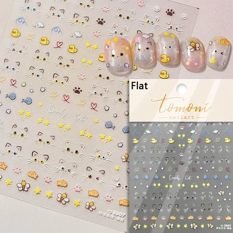 Cute Cat Eye Fishbone Animals Leopard Cat Ginger Cat Kitten Exclamation Point Paw Self Adhesive Nail Art Sticker Manicure Decals