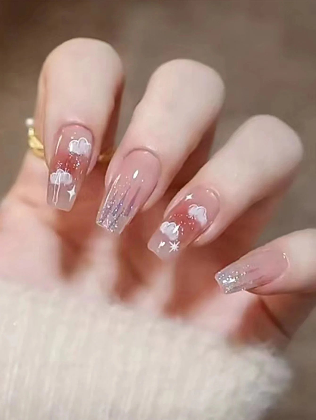 24pcs Chromic Heart Peach Bowknot 3D False Nails Gradient Pink Color Changing Press On Nails Sweet Pink for Women Girls