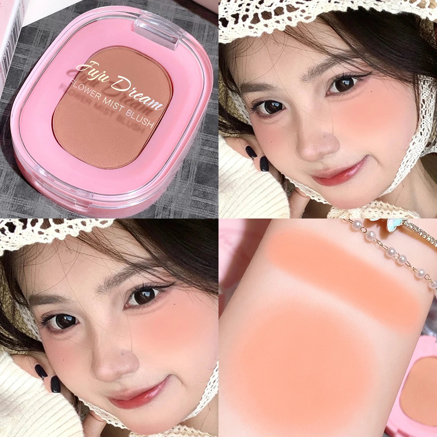 Monochrome flower mist blush powder fine matte brightens rouge natural nude powder pink trimming blush