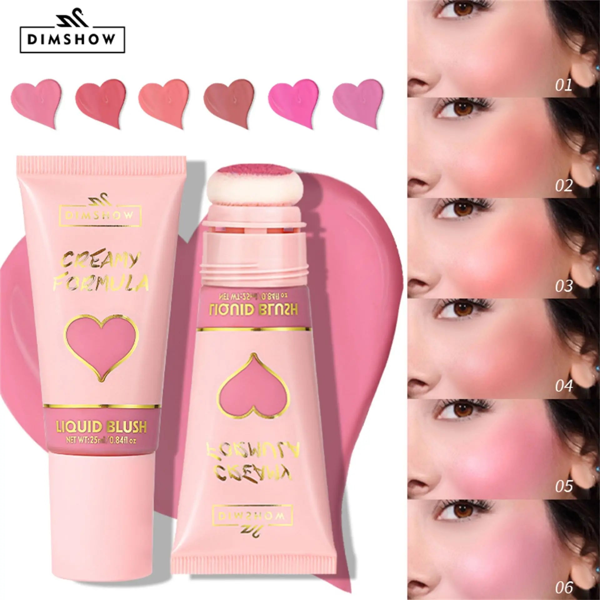 DIMSHOW 6 Color Head sponge head velvet skin sense lips and cheeks with low light moisturizing water and easy color blush