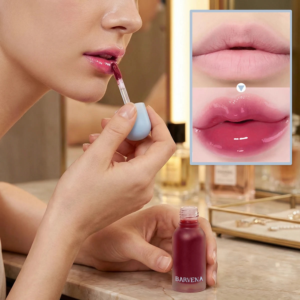 Colored mirror lip gloss soft brush head moisturizing gloss transparent plump lip gloss, long-lasting nourishing non stick cup