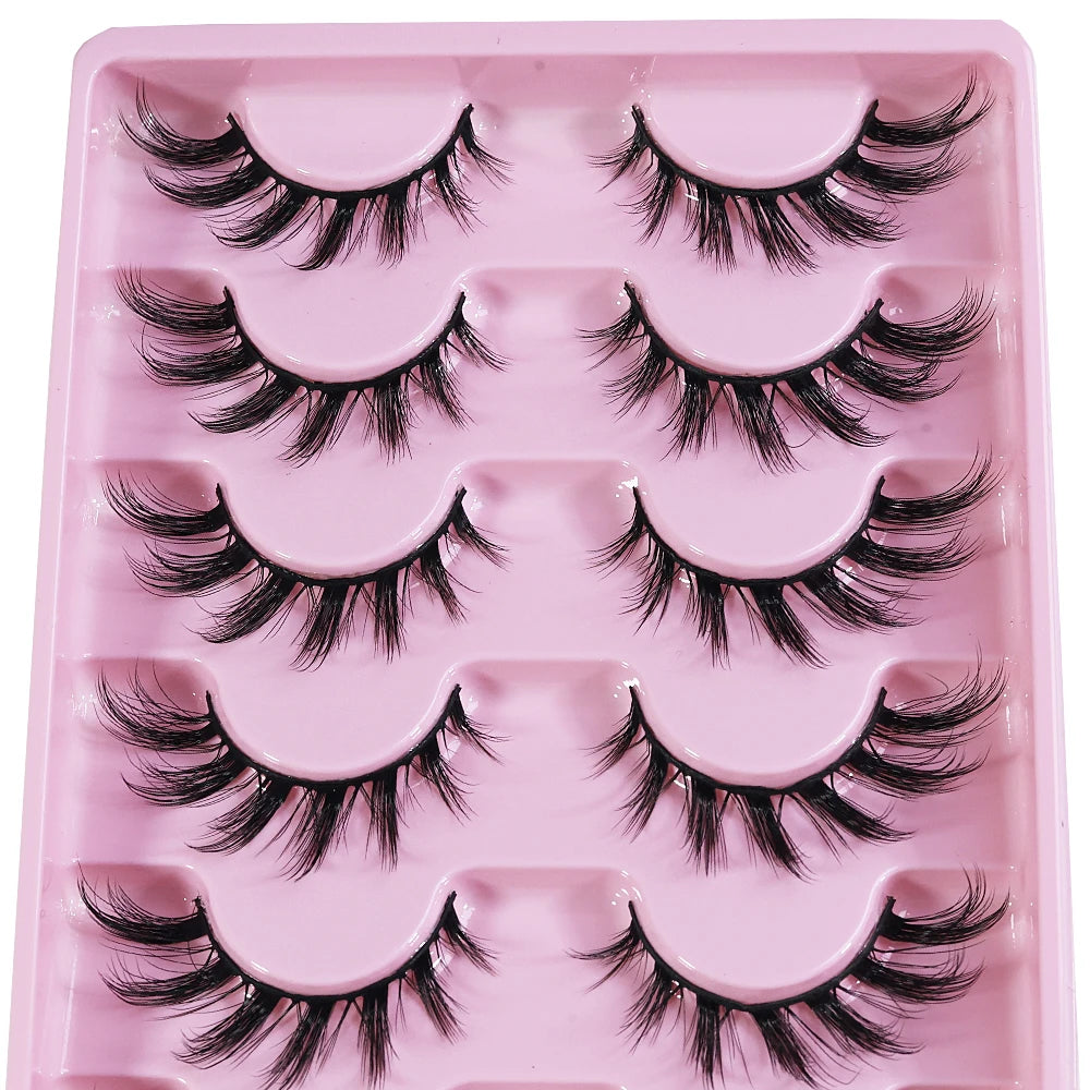 MIOFIA New 5 Pairs Fake Lashes D Curl Fluffy Soft Volume Eyelash Extensions Natural Look 3D Faux Mink False Eyelashes Makeup
