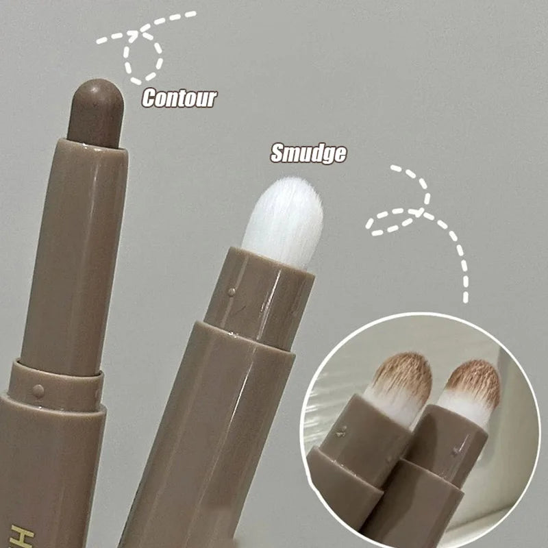 Double Head Contour Stick Bronzer with Brush Face Nose Shadow Cream Contour Pen Waterproof Lasting Contouring Makeup Cosmetics
